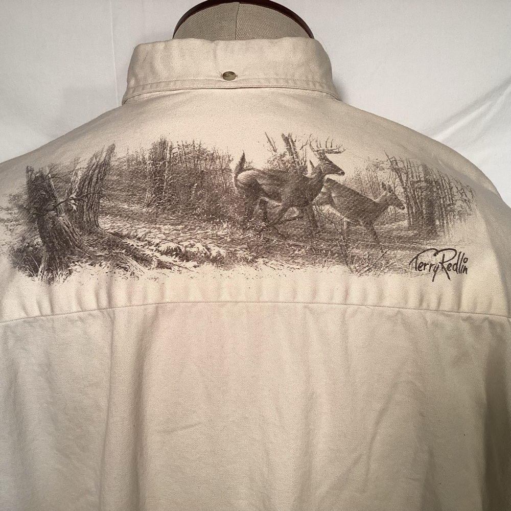 Terry Redlin Graphic Deer Scene Cream Button Down Shirt Men’s Size Large by LAL - Picture 3 of 14